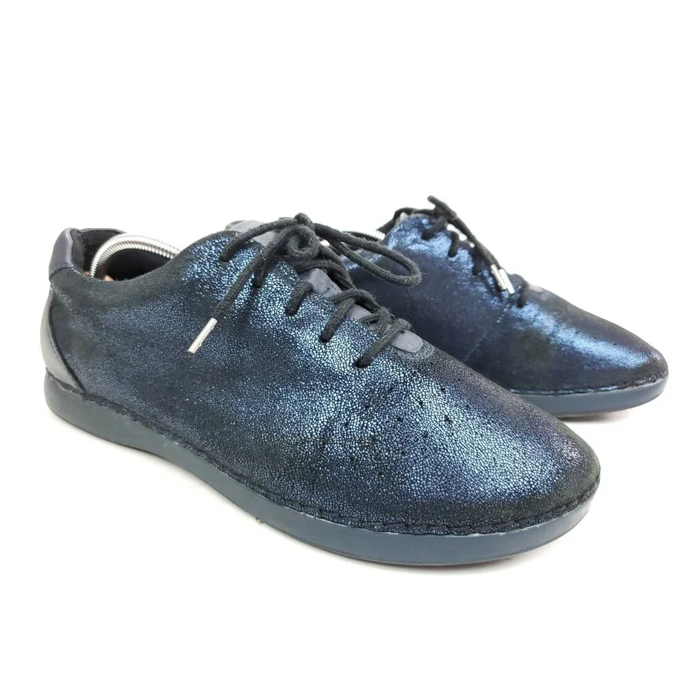 Alegria PG Lite Dark Blue Metallic Lace Up Sneakers Leather Shoes Size 10.5